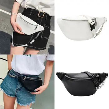 

Women's Fashion New Waist Pack Solid PU Chain Belt Adjustable Chest Bag Travel Sports Outdoors Casual Bag Large Capacity