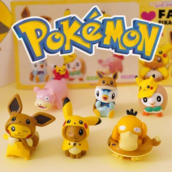 

Takara Tomy Pokemon Pikachu Eevee Slowpoke Piplup Psyduck Rowlet Action Figure Pokemon Big Head Doll Elf Ball Children Toy Gifts