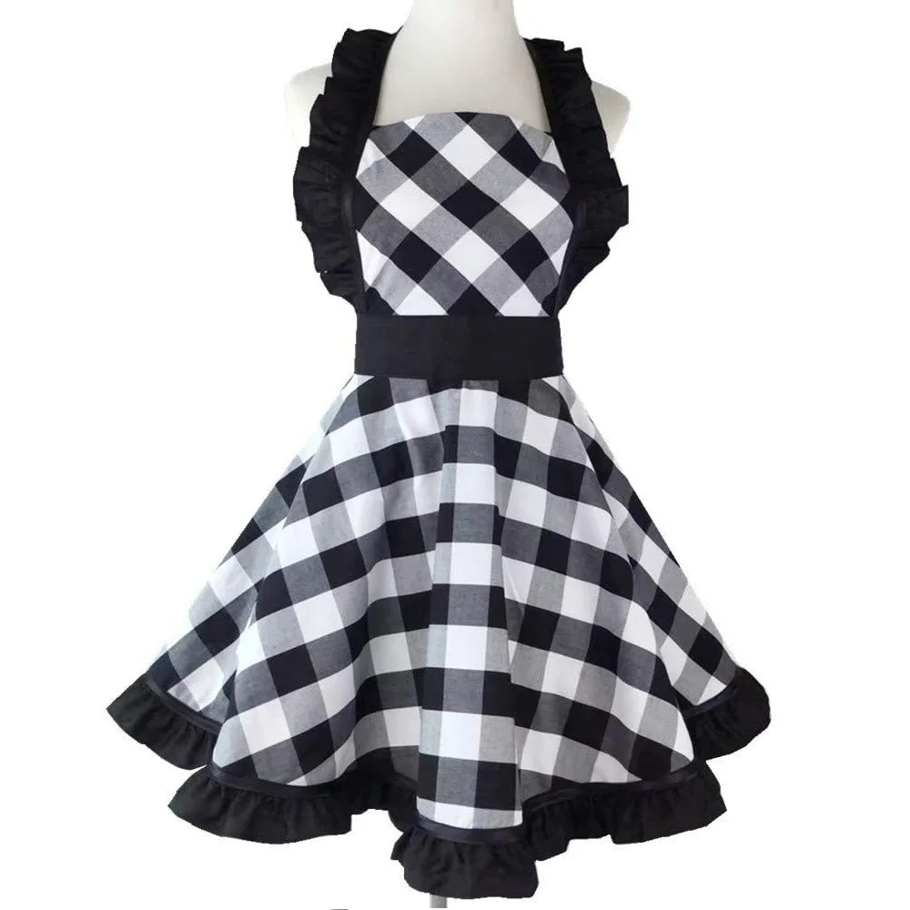 Women Apron with Extra Pocket Lovely Retro Cotton Cooking Polka Dot Valentine’s Day Apron Dress Gift