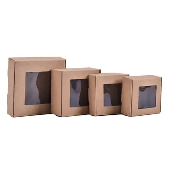 

10pcs Kraft Paper DIY Gift Box With Clear PVC Window Cookie Cake Soap Packaging display package box