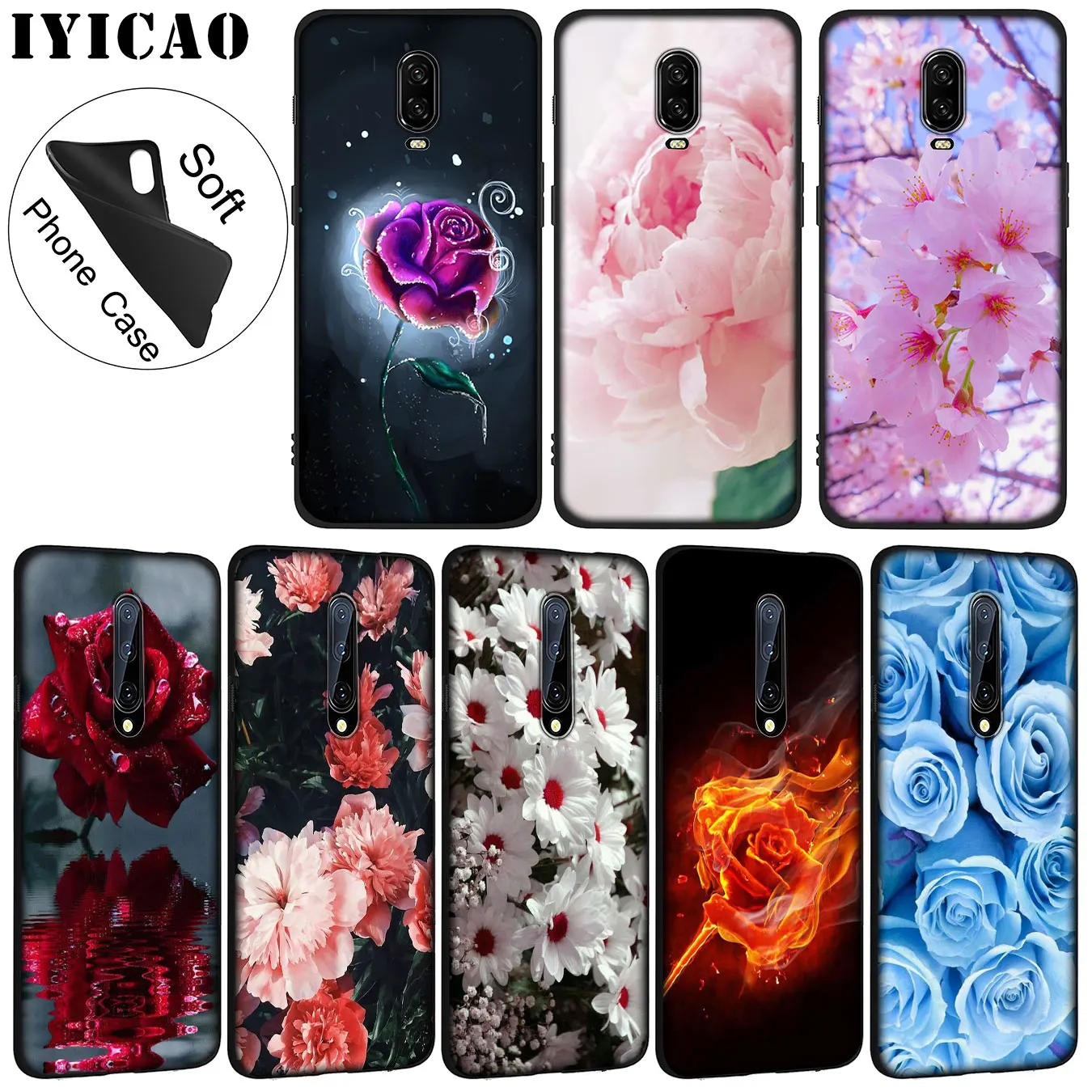IYICAO красивый мягкий силиконовый чехол для телефона с розами Oneplus 7T 7 Pro 6T 5T черный