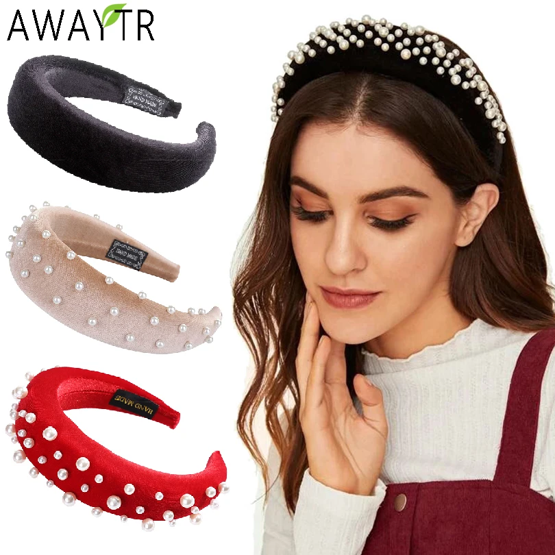 Velvet Padded Headbands for Women 4cm Wide Solid Rhinestones Thick Hair Hoop Girls Sponge Non-slip Hairbands Accessories |