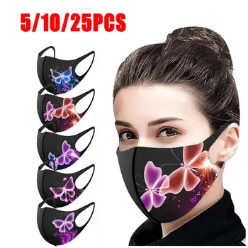 

5pc Adult Cloth Mask Washable Reusable Cloth Mask Butterfly Print Mouth Mask For Protection Earloop Mascarillas Se6