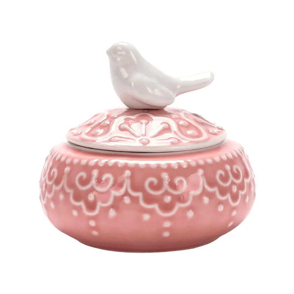 

Pink Ceramic Bird Storage Jar Crafts Cosmetic Organizer Desktop Jewelry Storage Box Container Decorative Ornament