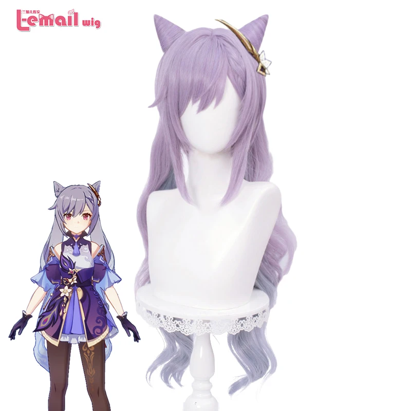 L email wig Game Genshin Impact Keqing Cosplay Wigs Ponytails Mixed