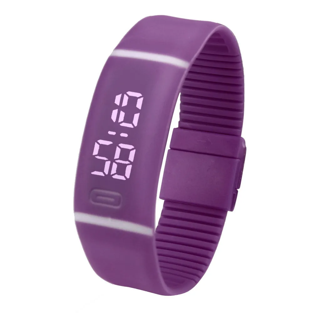 Новинка, мужские, женские, резиновые, светодиодный, часы, дата, спортивный браслет, цифровые наручные часы, спортивные часы, светодиодный, водонепроницаемые, электронные часы Q - Цвет: Purple