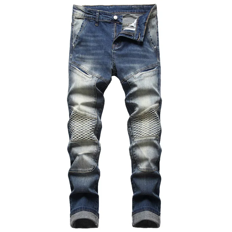 2022 Mens Fashion Biker Jeans Wrinkle Slim Stretch Men Autumn Winter Jeans Denim Pants Pantalon Hombre Male Denim Trousers
