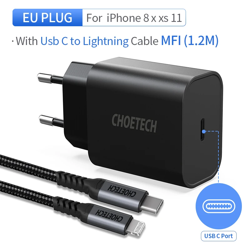 PD18WEUCL CHOETECH PD зарядное устройство 18 Вт быстрое зарядное устройство 3.0 usb type C быстрое зарядное устройство QC3.0 для iPhone 11 X Xs 8 iPad USB зарядное устройство для телефона быстрая зарядка для айфона переходниk - Тип штекера: PD18WEUCL