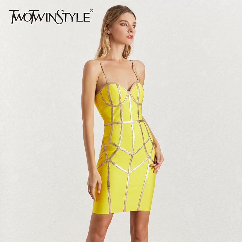 

TWOTWINSTYLE Sexy Evening Party Dress Women Sleeveless High Waist Summer Large Size Summer Dresses Female 2019 Fashion New