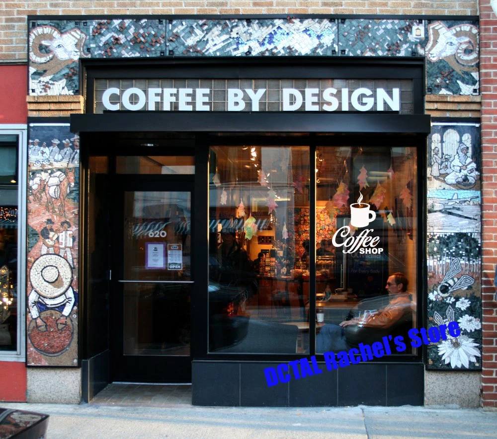 Coffee Shop Sticker Bed Room Mug Decal Cup Posters Vinyl Wall Art Decals Decor Windows Decoration Mural