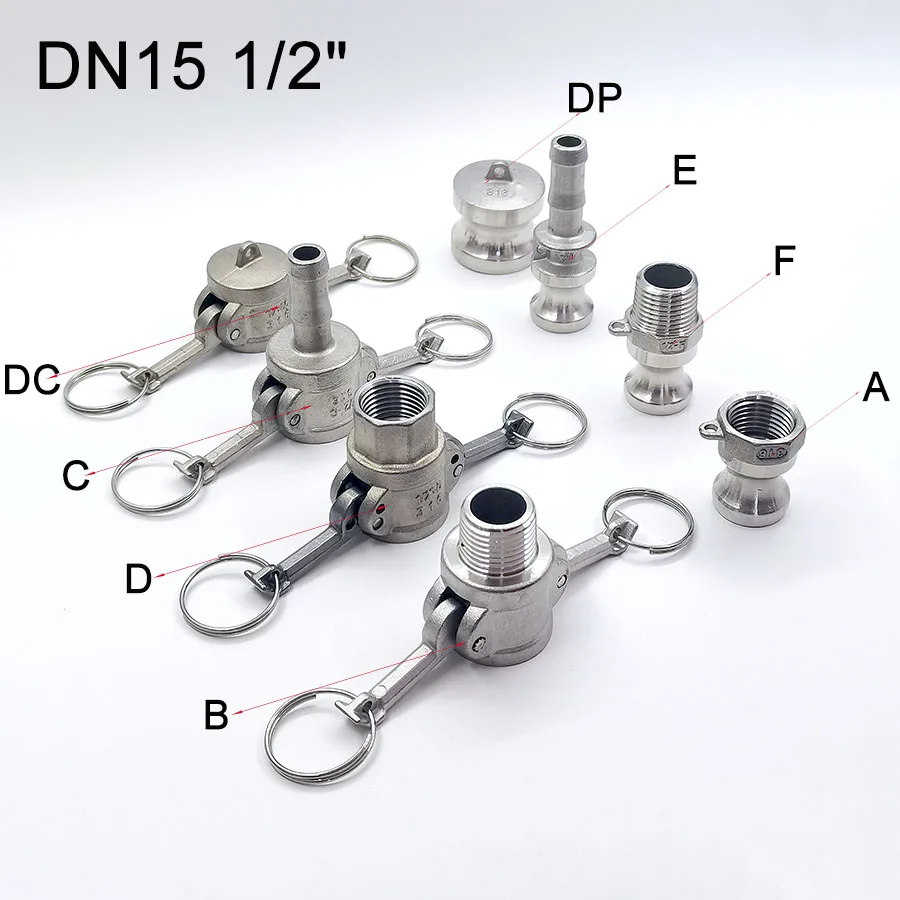 

1PC 1/2" (DN15) SS304 Stainless Steel Homebrew Camlock Fitting Adapter MPT FPT Barb Camlock Quick Disconnect