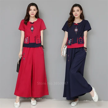 

Chinese Dress Cheongsam Linen Lady Traditional Chinese Style Cheongsam Dresses Women Short Sleeve Qipao National Print Dress