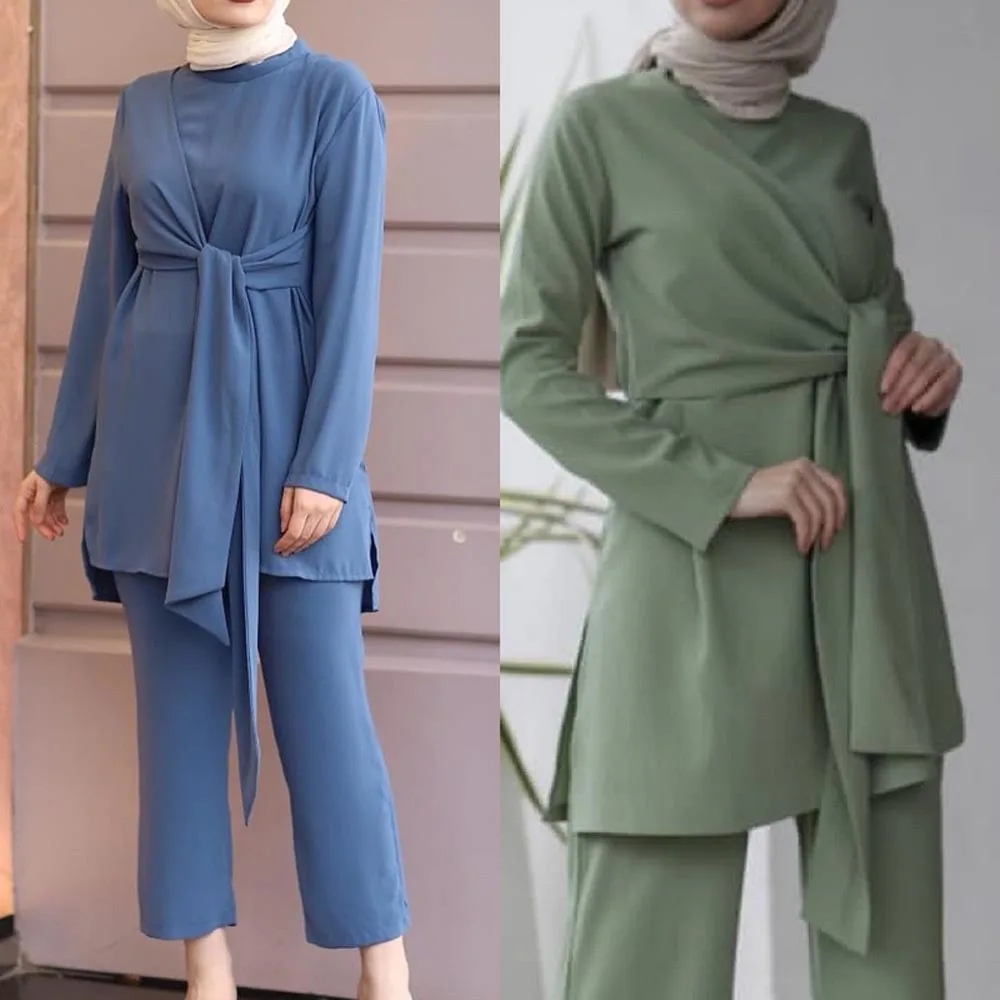 2 шт. Дубай Abaya турецкое мусульманское платье Женский кафтан мусульманская одежда