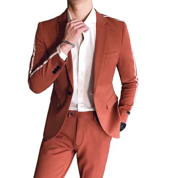 

Men's stitching slim suits jacket with pants fashion men's hit color British style best man suit suit men's business slim blazer