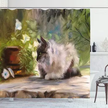 

Shower Curtain Set with Hooks 72x72 Inches Pot Oil Flowers Outdoors Painting Nature Artist Pattern Parks Outdoor Design