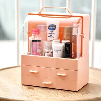 

Cosmetic storage box large portable dustproof waterproof makeup box makeup box drawer storage desktop jewelry box storage pink