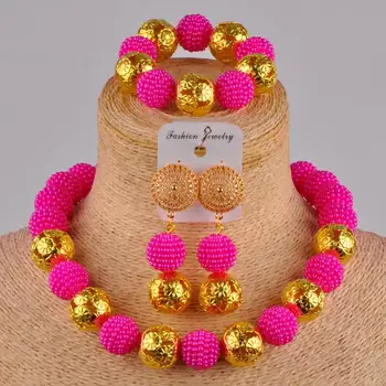 

fuchsia pink costume necklace african set simulated pearl african beads jewelry set nigerian wedding set ZZ06