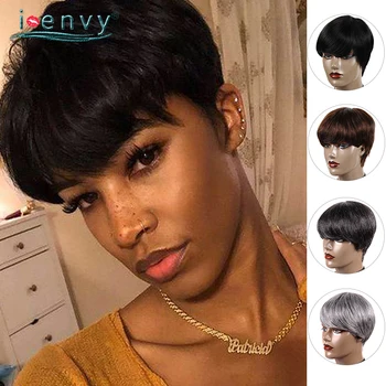 

Short 100% Human Hair Wigs Natural Black Dark Brown Color Straight Hair Wigs Short Pixie Cut Human Hair Wigs Remy Peruvian Hair