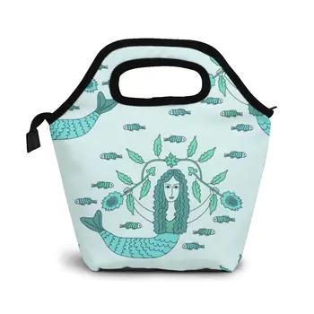 

Seamless Mermaids Lunch Bag Boxes Bags Portable Insulated Picnic Food Box for Women Men