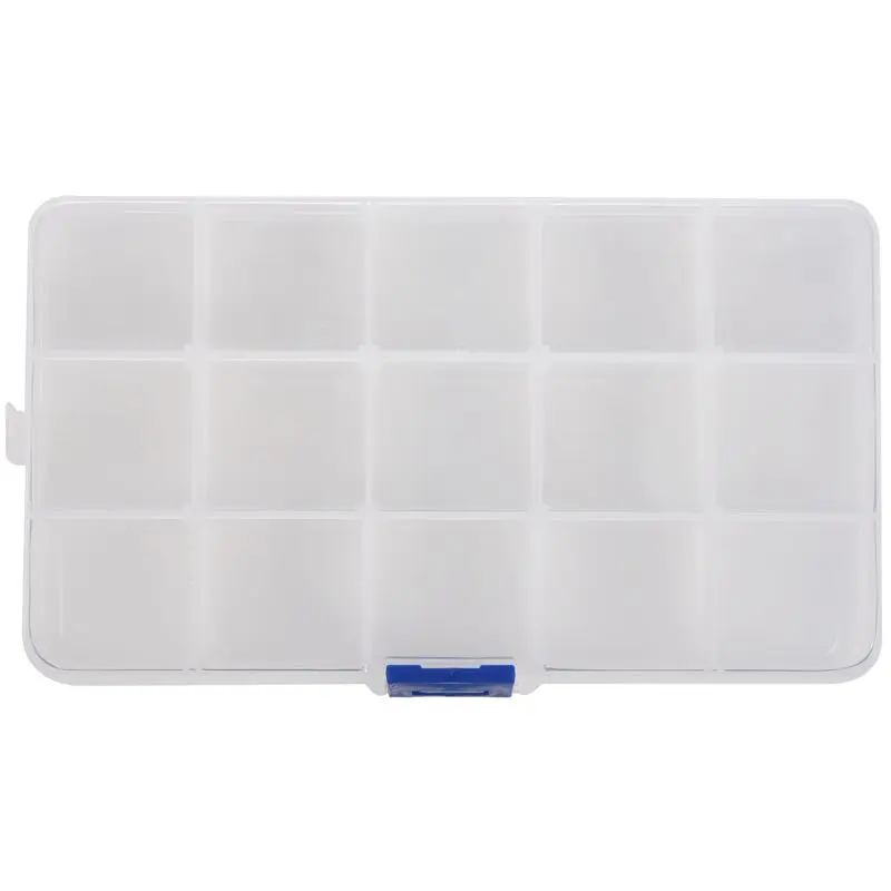 

15 Slots Adjustable Plastic Fishing Lure Hook Tackle Box Storage Case Organizer