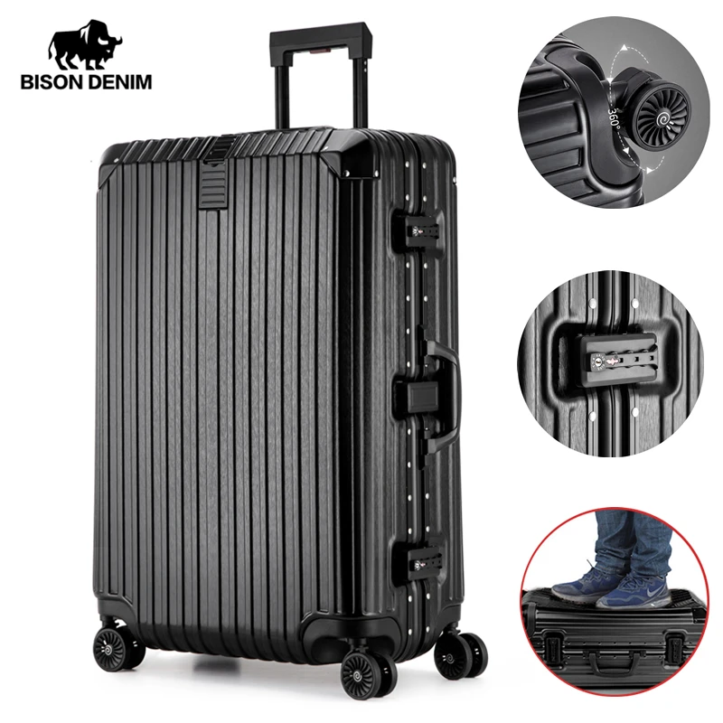 

BISON DENIM Aluminum Alloy Frame PC Shell Travel Suitcase Carry on Spinner Wheel Luggage TBS Lock Rolling Trolley 20"24"28