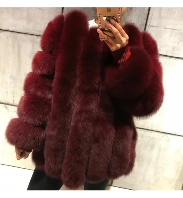wine red YZ Future Новое поступление шуба из натурального Лисьего меха Женское зимнее толстое меховое модное пальто роскошное меховое платье горячая Распродажа Пальто с воротником-стойкой - Цвет: wine red