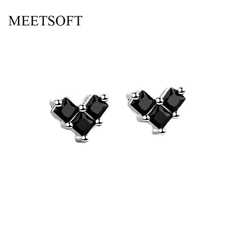Женские сережки-гвоздики MEETSOFT черные из стерлингового серебра 925 пробы с