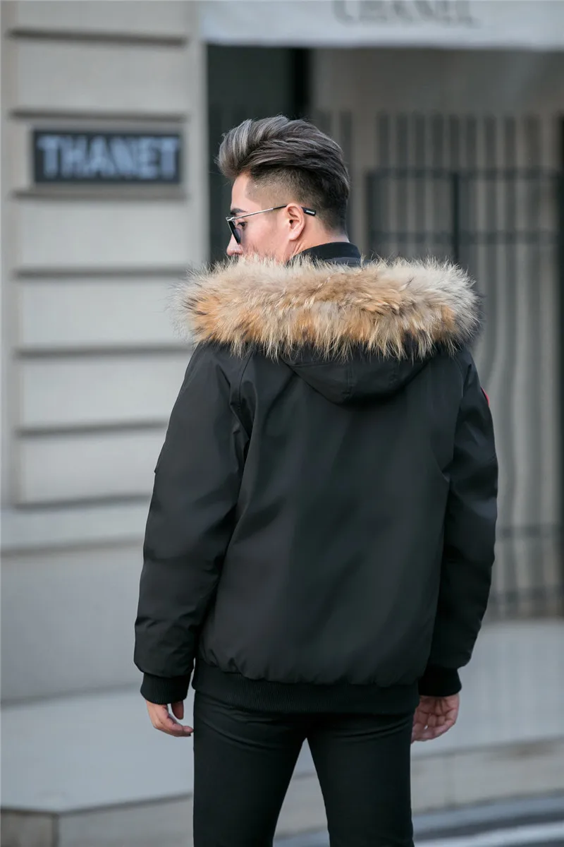 Мужская зимняя куртка-бомбер с большим меховым воротником и капюшоном, Высококачественная Толстая теплая ветрозащитная пуховая куртка, парка, верхняя одежда, большие размеры 4XL