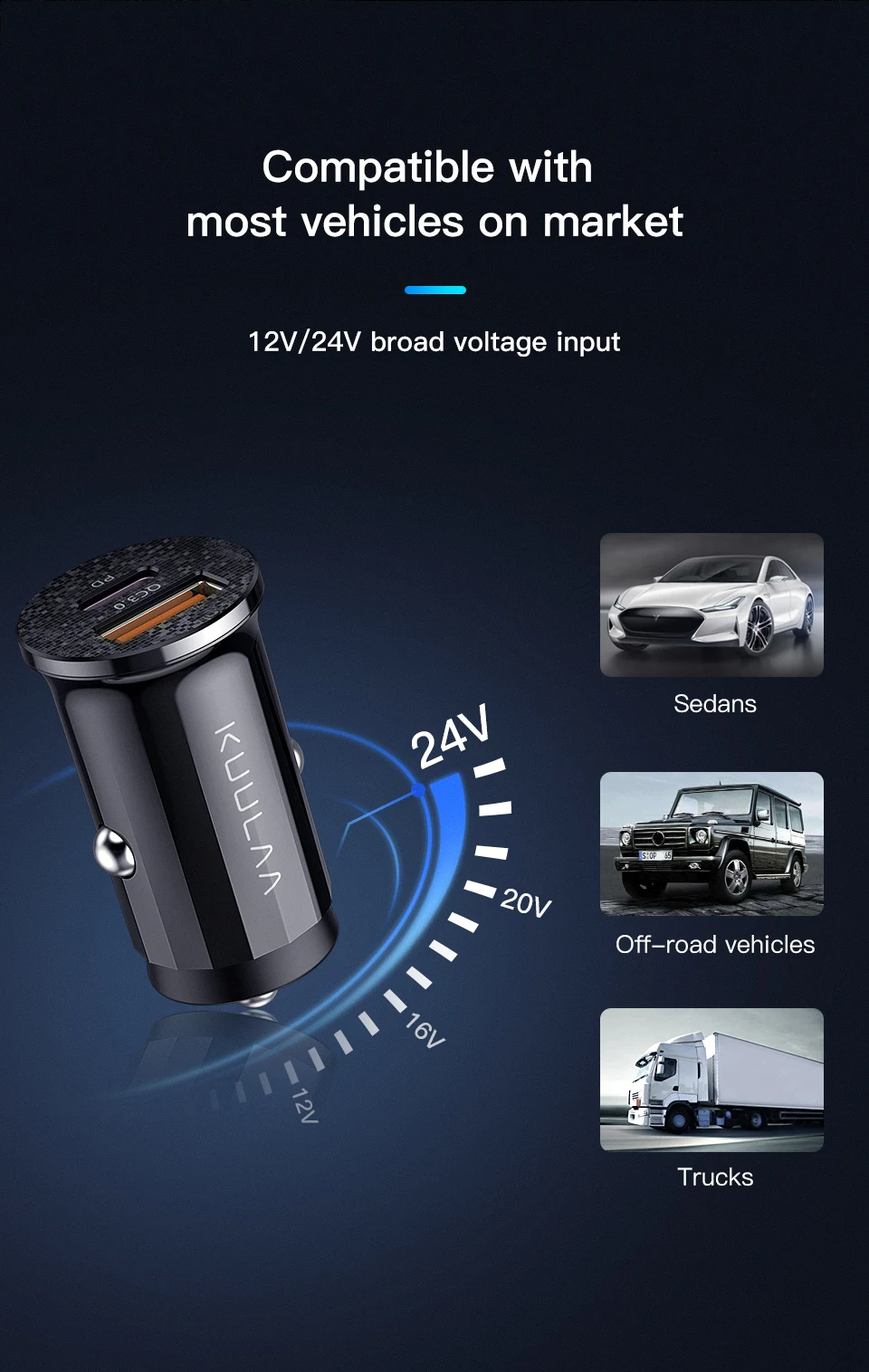 KUULAA Mini USB Car Charger Quick Charge 4.0 PD 3.0 36W Fast Charging Charger For iPhone Huawei Xiaomi Mi Type C Mobile Phone