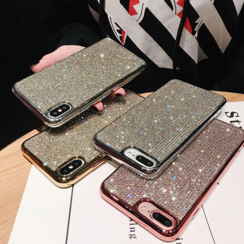

Luxury full diamond rhinestone phone case for iPhone X XS 8 7 6 6S PluS XR XSmax all-inclusive soft shell drop protection cover