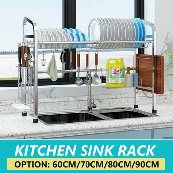 

Dual Sink Drain Rack Stainless Steel Dishes Rack Kitchen Organizer Dish Shelf Storage Rack Holder Stand 4 Sizes Sink Drying Rack