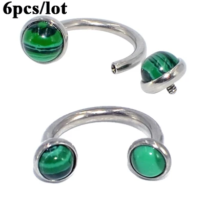 6PCS Surgical Steel Circular Barbell Ring Horseshoe Ring Stone Septo Nose Lip Eyebrow Ear Tragus Cartilage Helix Captive Hoop - Metal color: 6PCS E