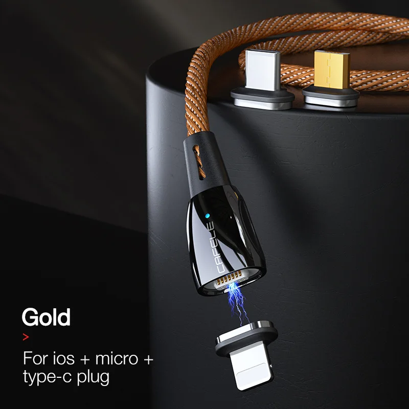 Cafele новейший QC 3,0 Магнитный Micro USB кабель для iPhone Магнитный usb type C зарядный кабель для Xiaomi huawei магнитное зарядное устройство - Цвет: 3 in 1 cable gold