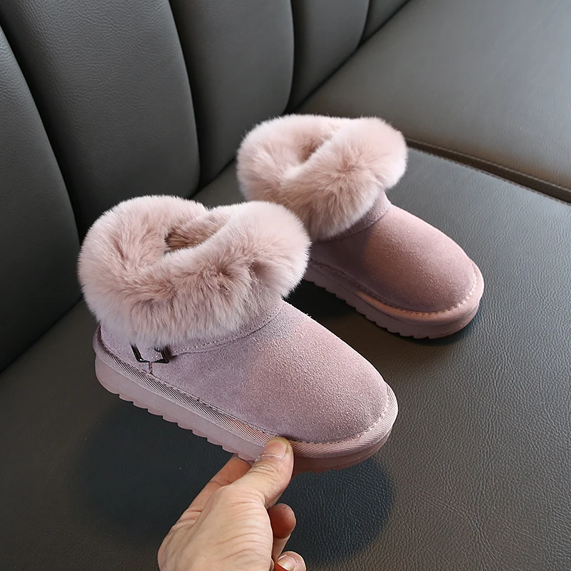 Г., новые зимние ботинки для девочек хлопковая обувь на плоской подошве для студентов зимние сапоги на кроличьем меху замшевые теплые ботинки для мальчиков от 4 до 15 лет - Цвет: Розовый
