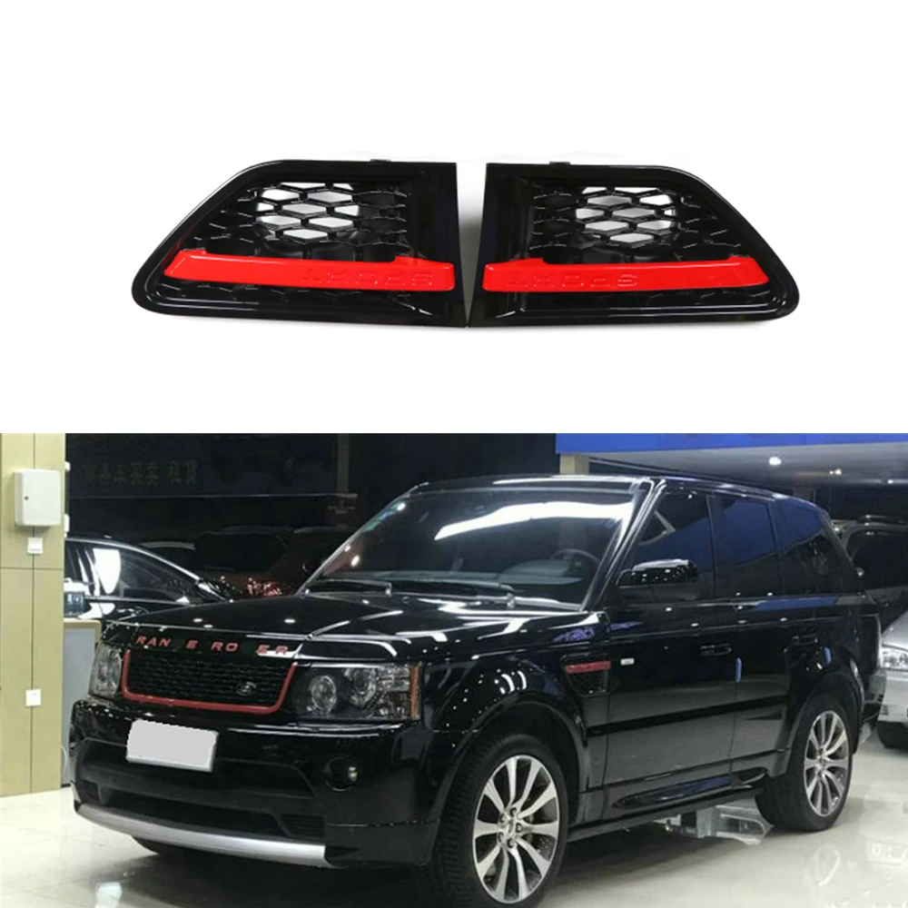 2 Pieces Fits for Land Rover- Range Rover Sport 2006-2013 Chrome Side Vent Grille Mesh Grill - Black with Red |