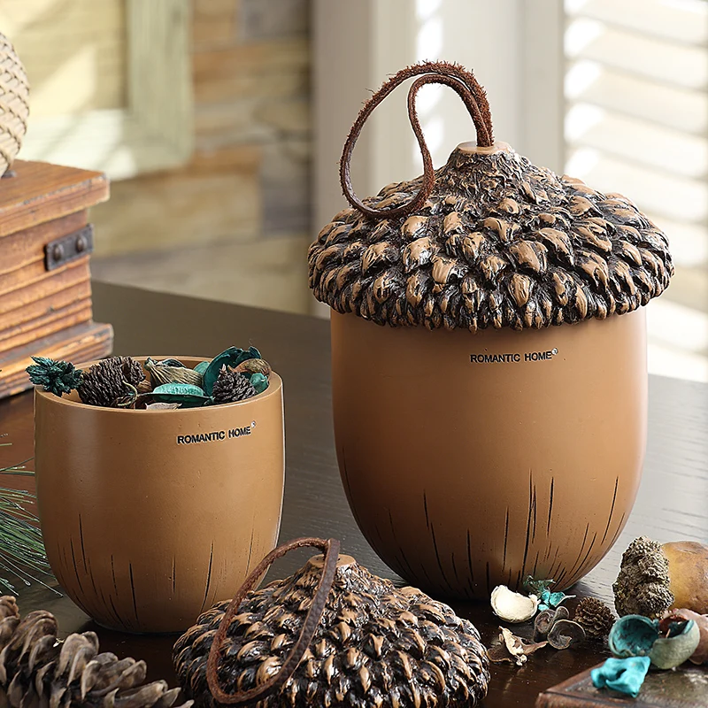 

Cute Pine Cone Jewelry Storage Box Candy Jar Toothpick Jar Tea Pot Snack Cans With Cover High Quality Container Home Decoration