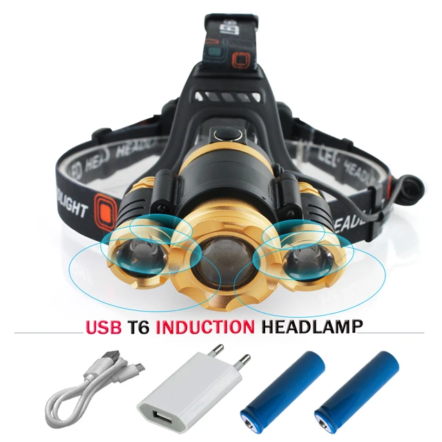 Induction Headlight IR Sensor hoofdlamp Micro USB Headlamp Rechargeable XML Head lamp camping Flashlight Head Torch - AliExpress