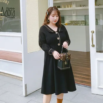 

Women's Spring Doll Collar Solid Color Buttoned Dress Plus Size Knee Casual Dress 100kg Can Wear