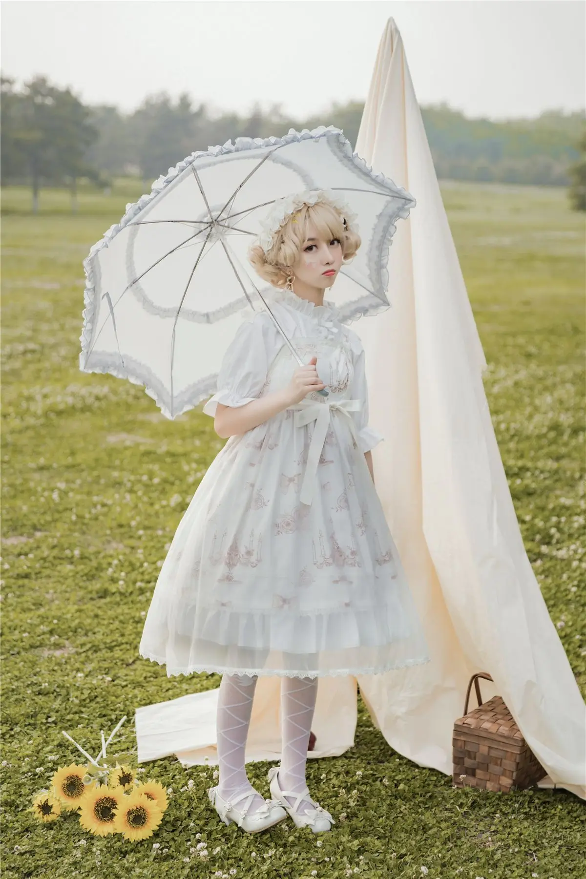 Сказочное Повседневное платье в стиле Лолита с принтом и белая блузка от Idream