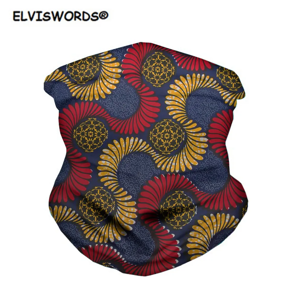 

ELVISWORDS African Printed Seamless Face Bandanas Unisex Headband Shield Scarf Neck Gaiters for Dust Face Scarves Breathable