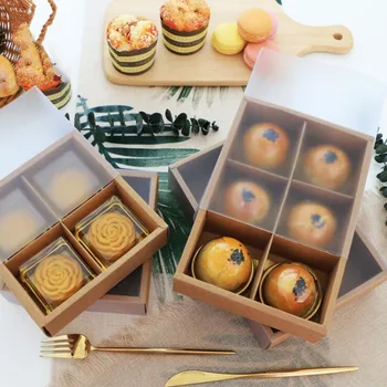 

New diy window cake box two size Mid-Autumn moon cake packing box yolk crisp ice skin moon cake 4 grains 6 pack kraft paper