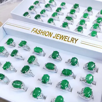 

36 Pcs/lot classical fashion green color women men Natural stone style design ring lot jewelry ring wholesale 200729-40