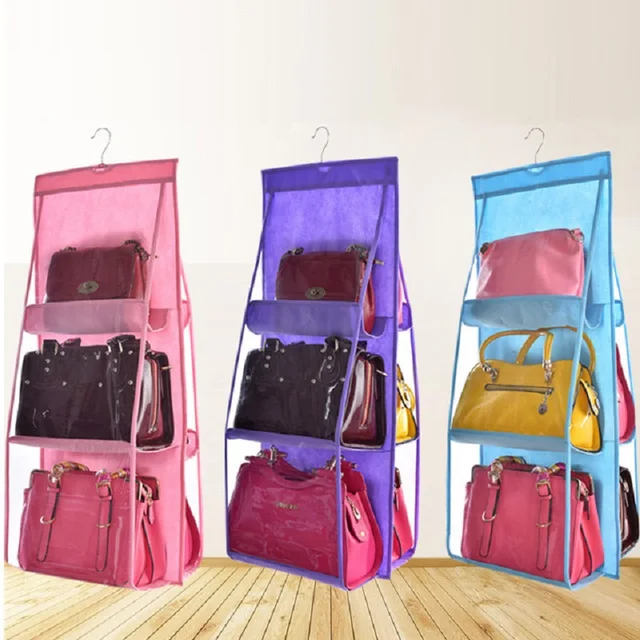 6 Pocket Foldable Hanging Bag Storage Organizer Transparent Storage Bag for Closet Shoes Door Wall Sundries Pouch 4