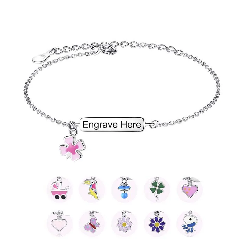 

Free Engrave Name Bracelet Personalized Bracelet For Children Girls 925 Sterling Silver Jewelry Customize DIY Gift 16 kinds