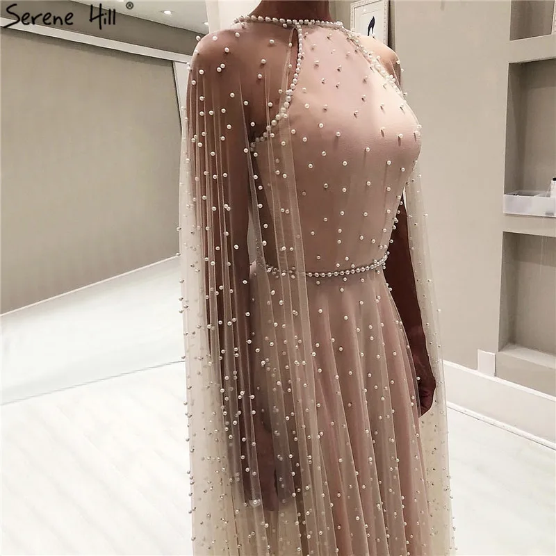 

Dark Pink Backless Sexy A-Line Prom Dresses 2019 Pearls Sleeveless Shawl Prom Gowns Serene Hill BLA60917