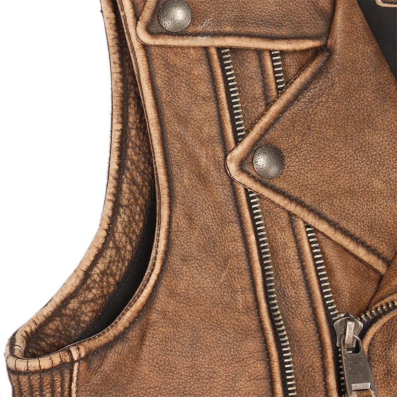 Vintage Brown Thick Motorcycle Vest Genuine Cowhide Men Biker Leather Vest Moto Leather Waistcoat Sleeveless Jacket M462