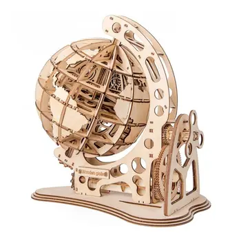 

3D Wooden Globe Puzzle DIY Mechanical Drive Model Transmission Gear Rotate Decor