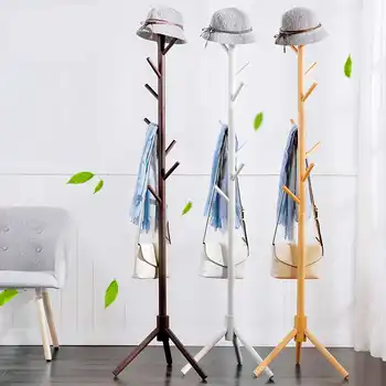 

8 Hooks Wood Clothes Hanger with Assembly Collapsible Floor Standing Coat/Hat Racks Entrance Hall/Bedroom Clothes Rack