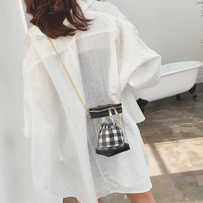 

Spring and summer 2019 transparent jelly bag female Korean tide wild chain shoulder slung bucket steamed stuffed bun mother bag
