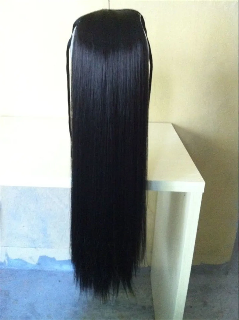 Женские Вечерние Маски длинные прямые натуральные полные парики волосы боковая часть прямой парик черный